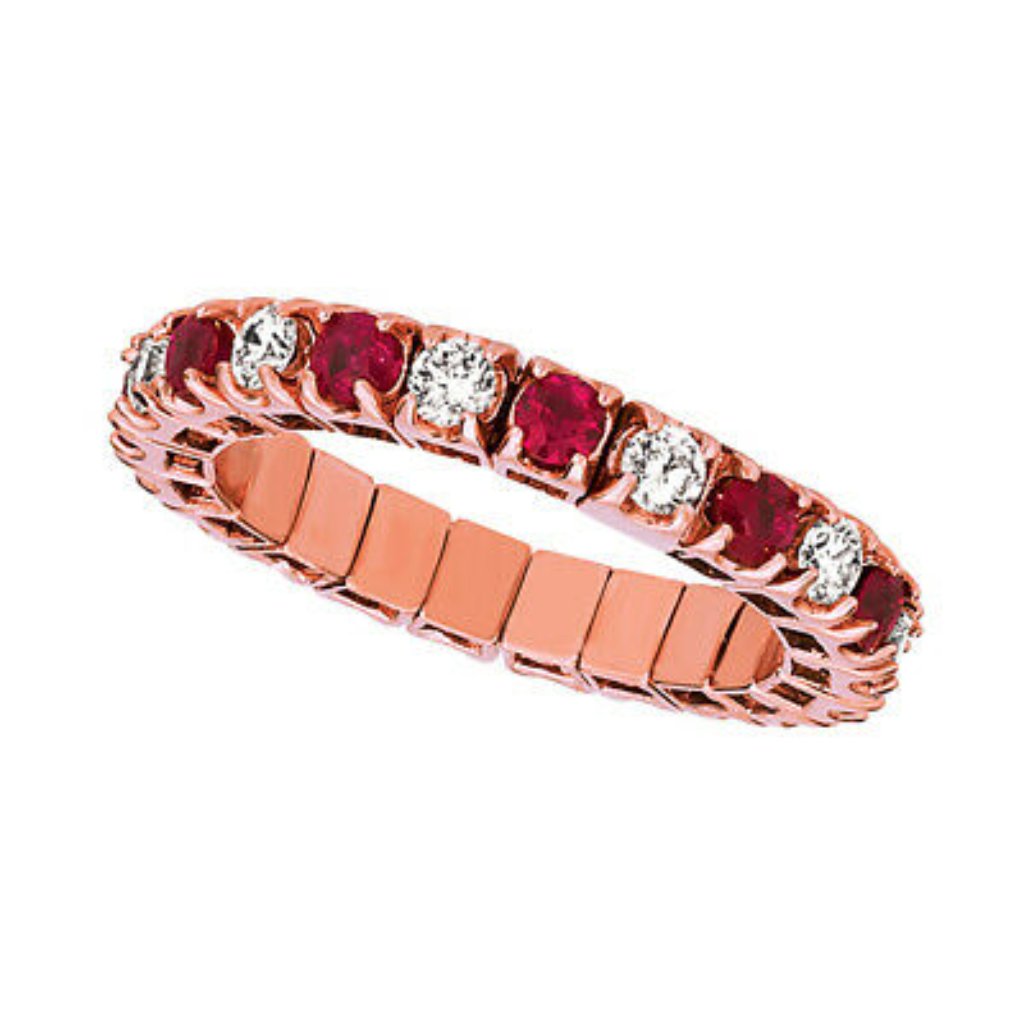 1.71 Ct Natural Diamond & Ruby Stretchable Ring